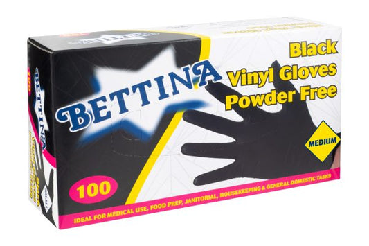 Gants en vinyle noir Bettina 100 unités sans poudre M