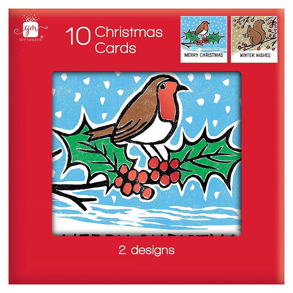 Giftmaker Pack of 10 Woodland Animals Design Square Christmas Cards With Envelopes