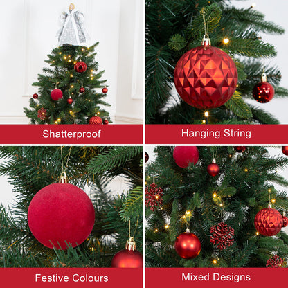The Christmas Workshop Red Shatterproof Christmas Baubles – Set of 50, Mixed Sizes