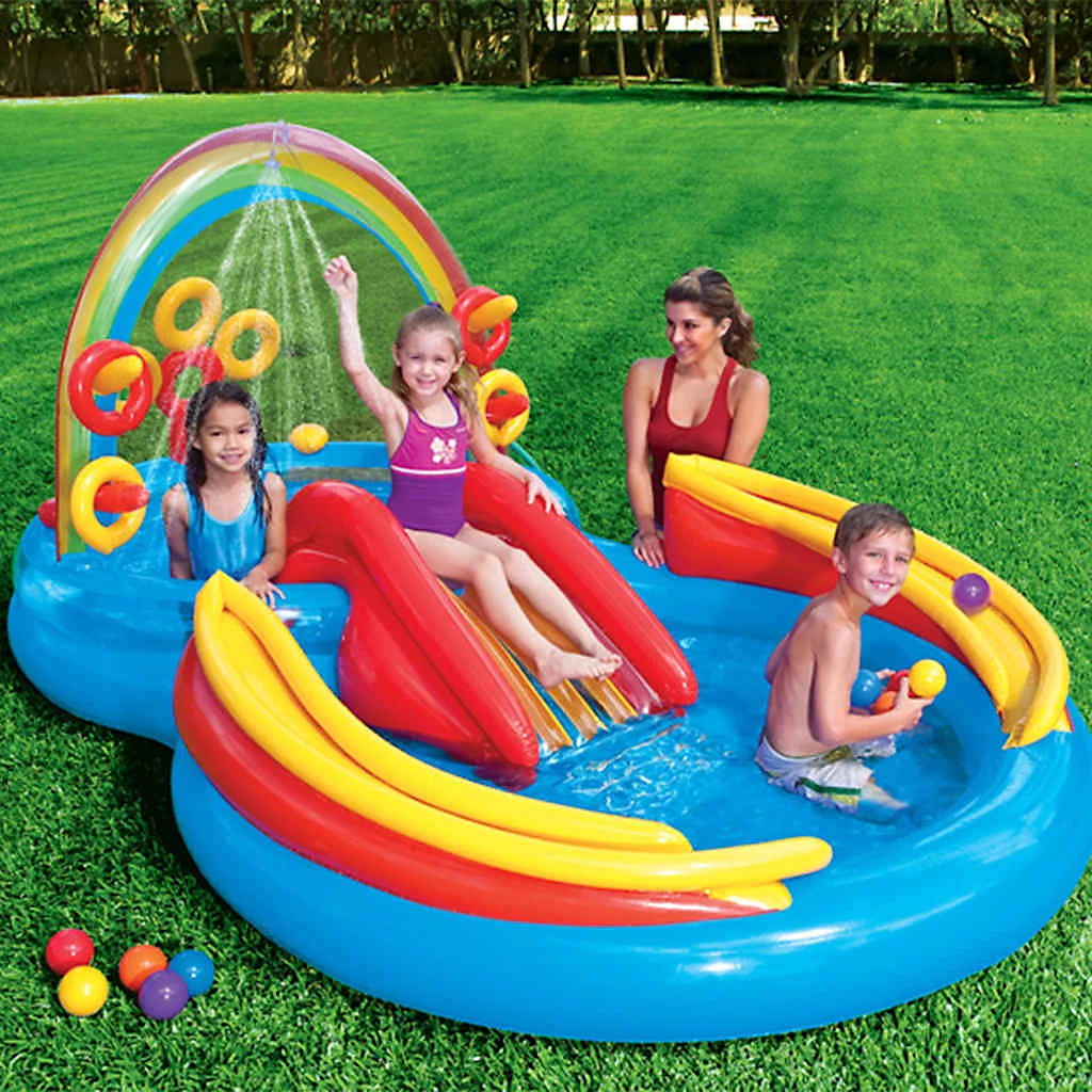 Piscine gonflable Intex Centre de jeux anneaux arc-en-ciel 297x193 x135 cm 57453NP