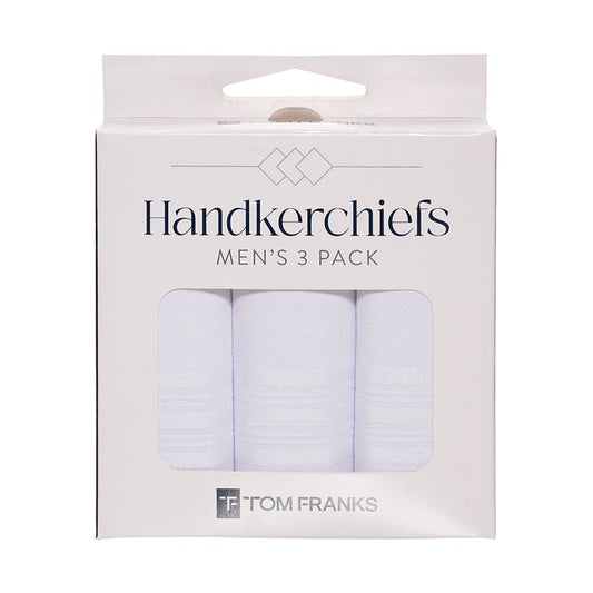 TOM FRANK'S Men's 3pk Plain White Polycotton Handkerchiefs