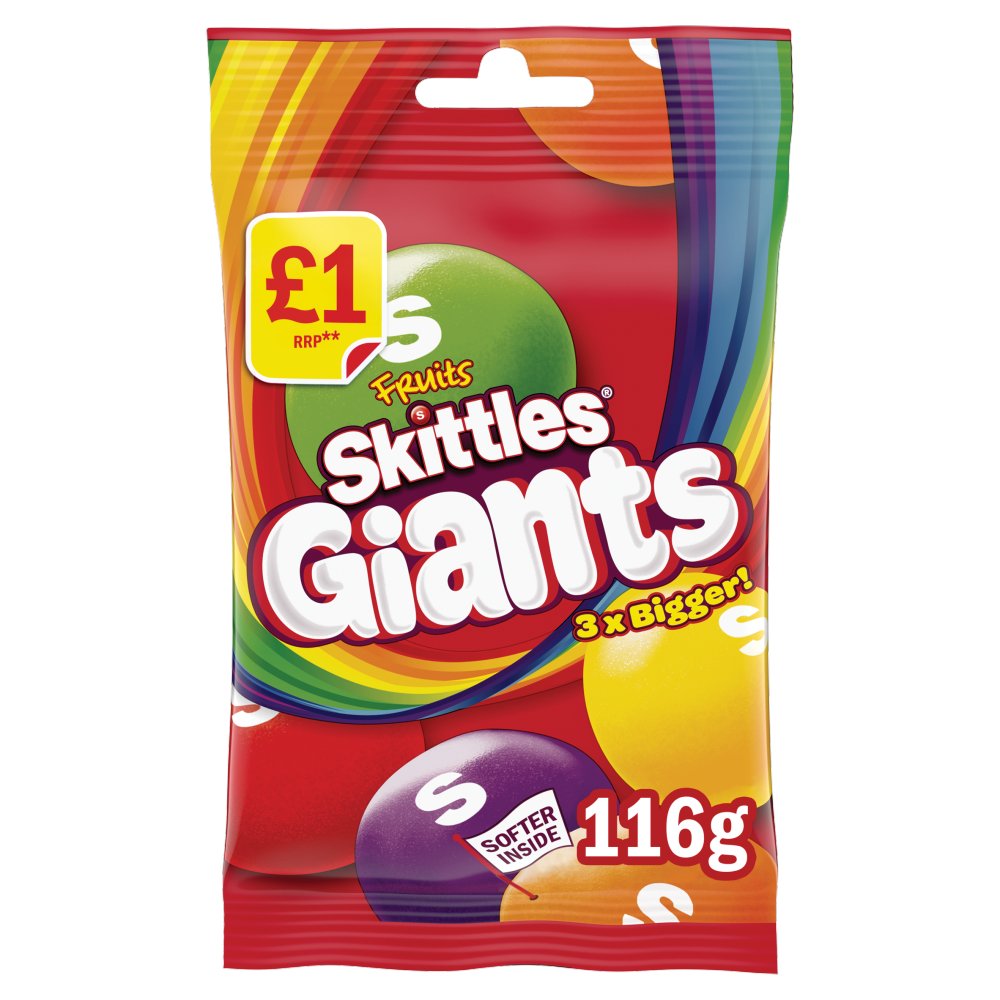 Skittles Giants Bonbons Tendres Vegans Saveurs Fruits Sachet Friandise Prix Fixe £1 116g