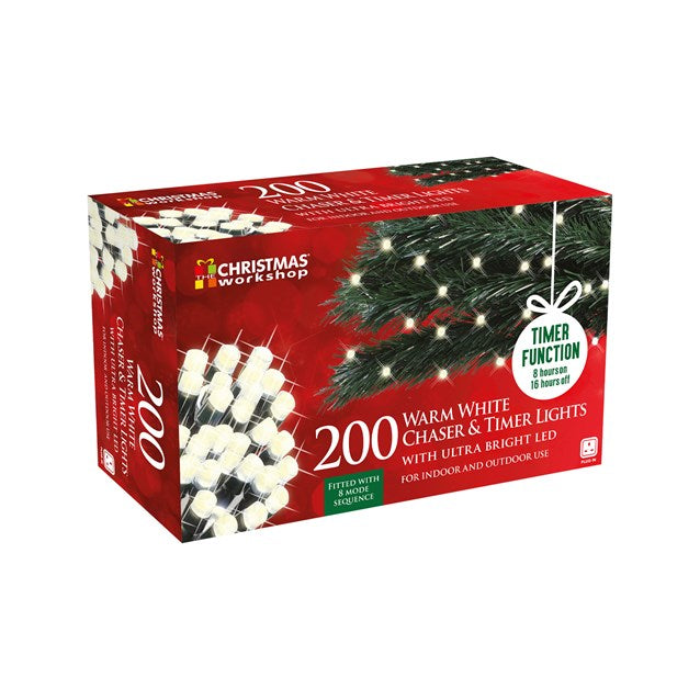 Christmas Workshop 200 LED Chaser Plug In Timer Lights - Warm White
