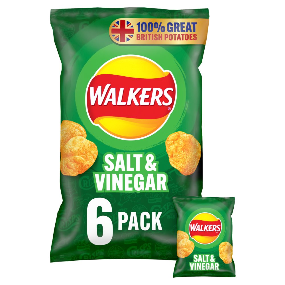Walkers Salt & Vinegar Multipack Crisps 6x25g