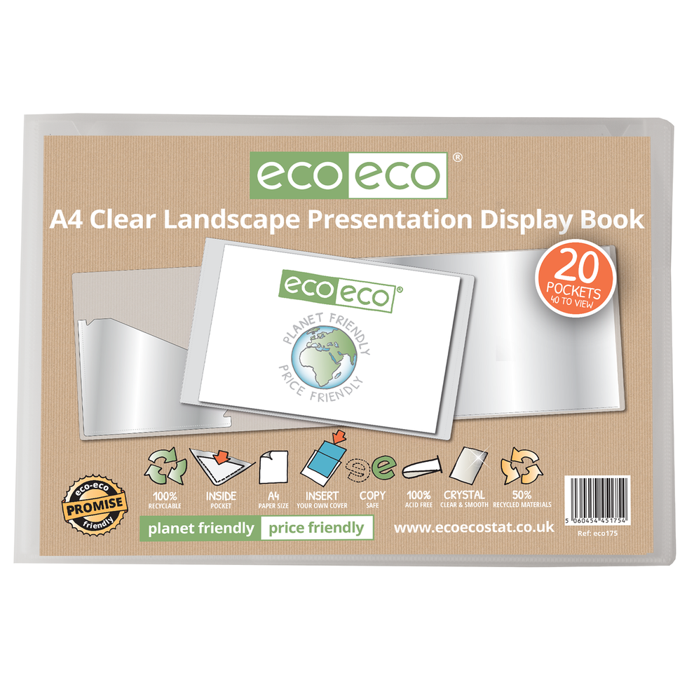 Eco A4 50% Recycled Clear 20 Pocket Landscape Presentation Display Book