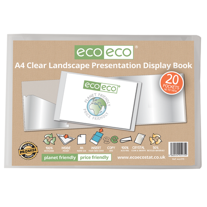 Eco A4 50% Recycled Clear 20 Pocket Landscape Presentation Display Book
