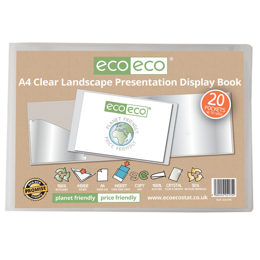 Eco A4 50% Recycled Clear 20 Pocket Landscape Presentation Display Book