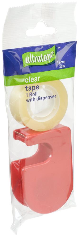 ULTRATPE Clear Tape Roll with Dispenser, 19mm x 33m - RT03271933