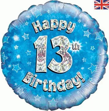 Oaktree 18 inch Happy 13th Birthday Blue Holographic Foil Balloon