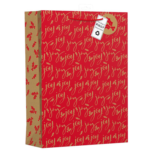 Grand sac en papier kraft rouge de Noël