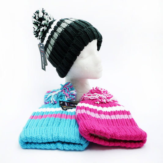 HAT POM POM GIRLS STRIPED LINED
