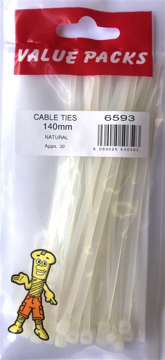 CT140N - 140mm Cable Ties Natural - 30/PK (Approx)