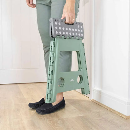 JVL Large Folding Step Stool - Heavy-Duty, Kitchen, Bathroom, Multi-Purpose - Green