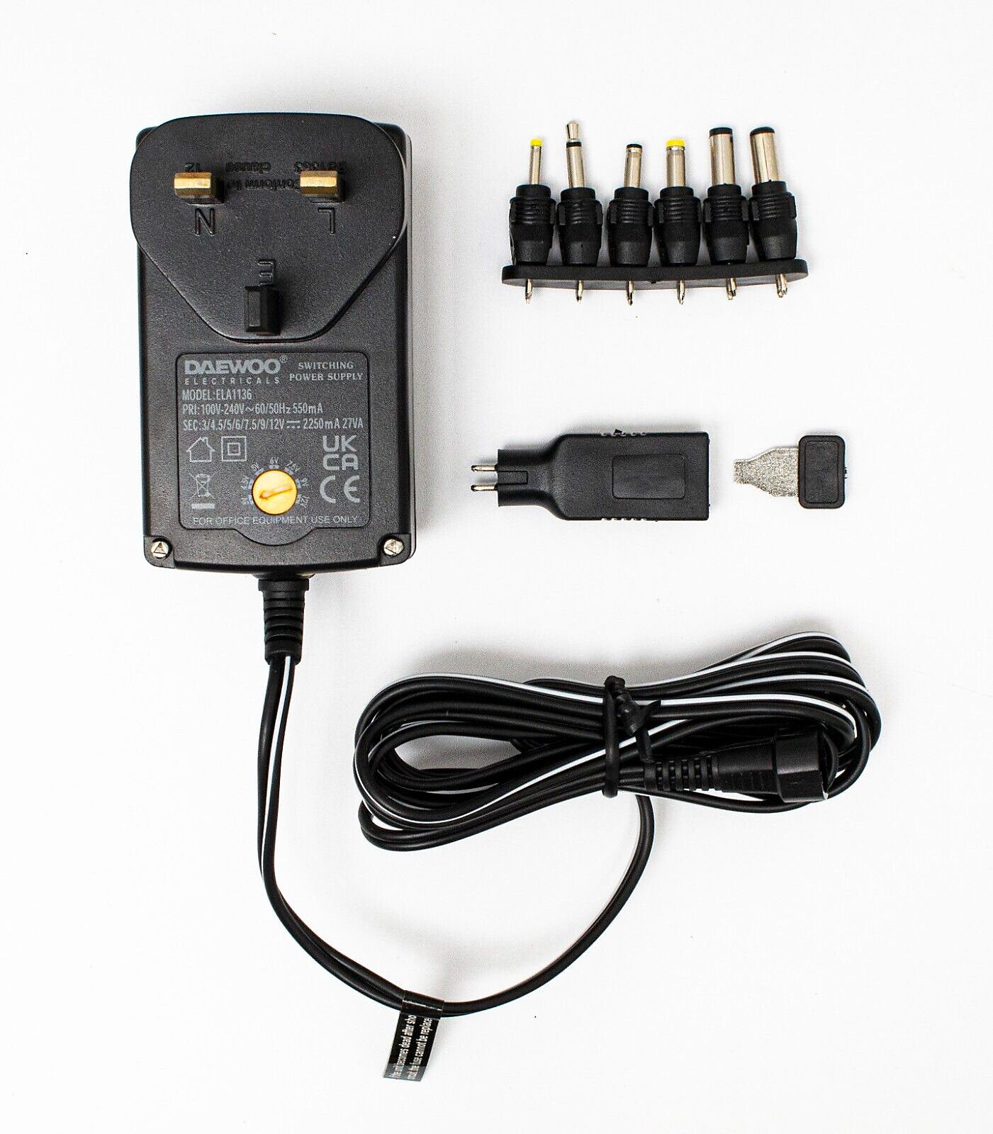 Daewoo Power Supply Adaptor 7 Connectors AC DC & USB 2250mA Adapter Plug 3V-12V