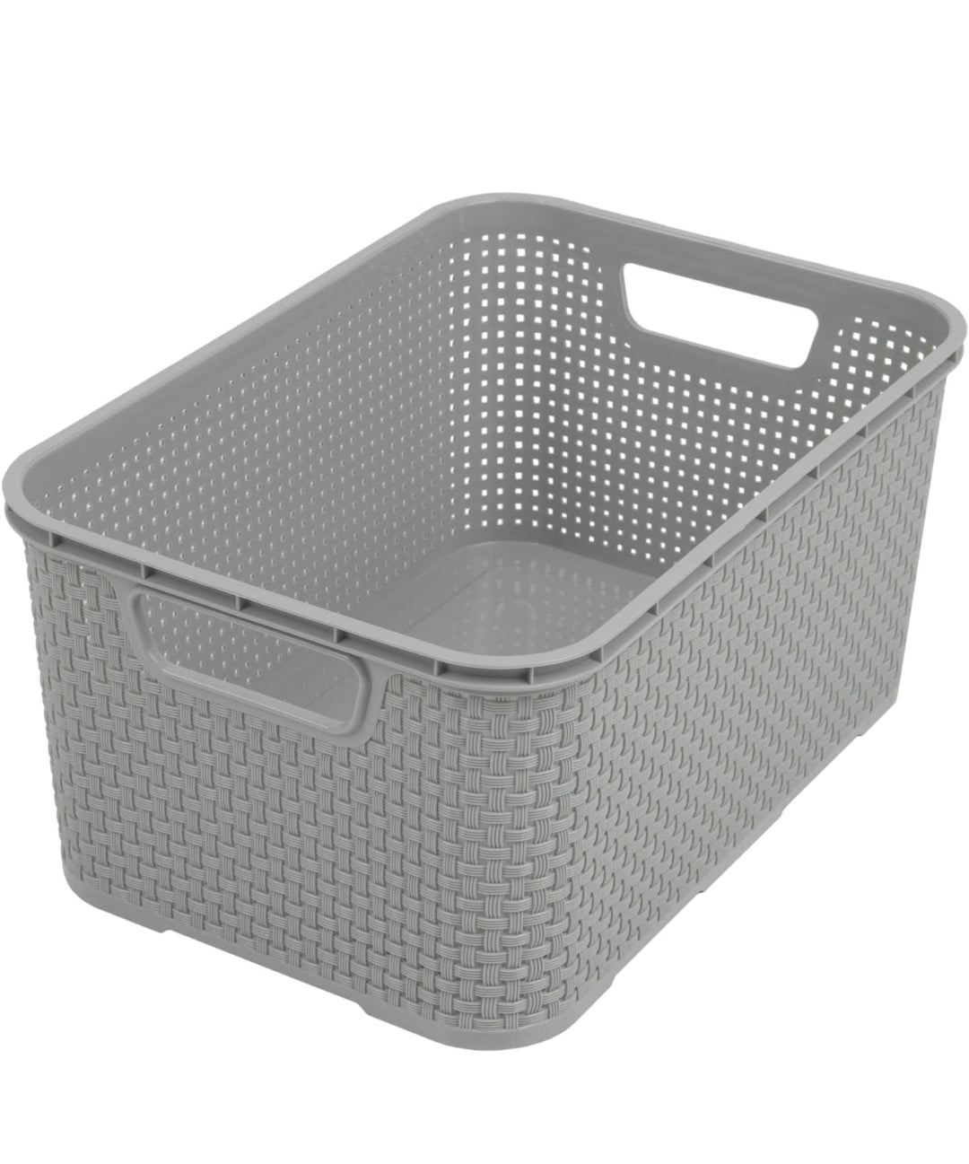 BranQ Home Essential  Multifunctional Basket in Rattan Design, Size L 19  Light Grey,