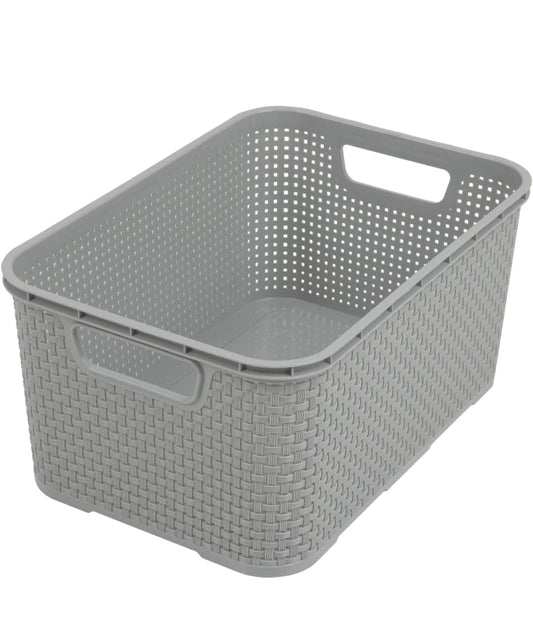 BranQ Home Essential  Multifunctional Basket in Rattan Design, Size L 19  Light Grey,