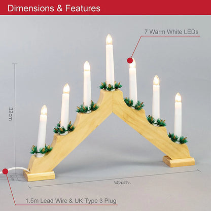 The Christmas Workshop 70730 Pont de bougies en bois/Finition pin/Lumières et décorations de Noël / 40cm x 32cm x 5cm / Alimentation secteur
