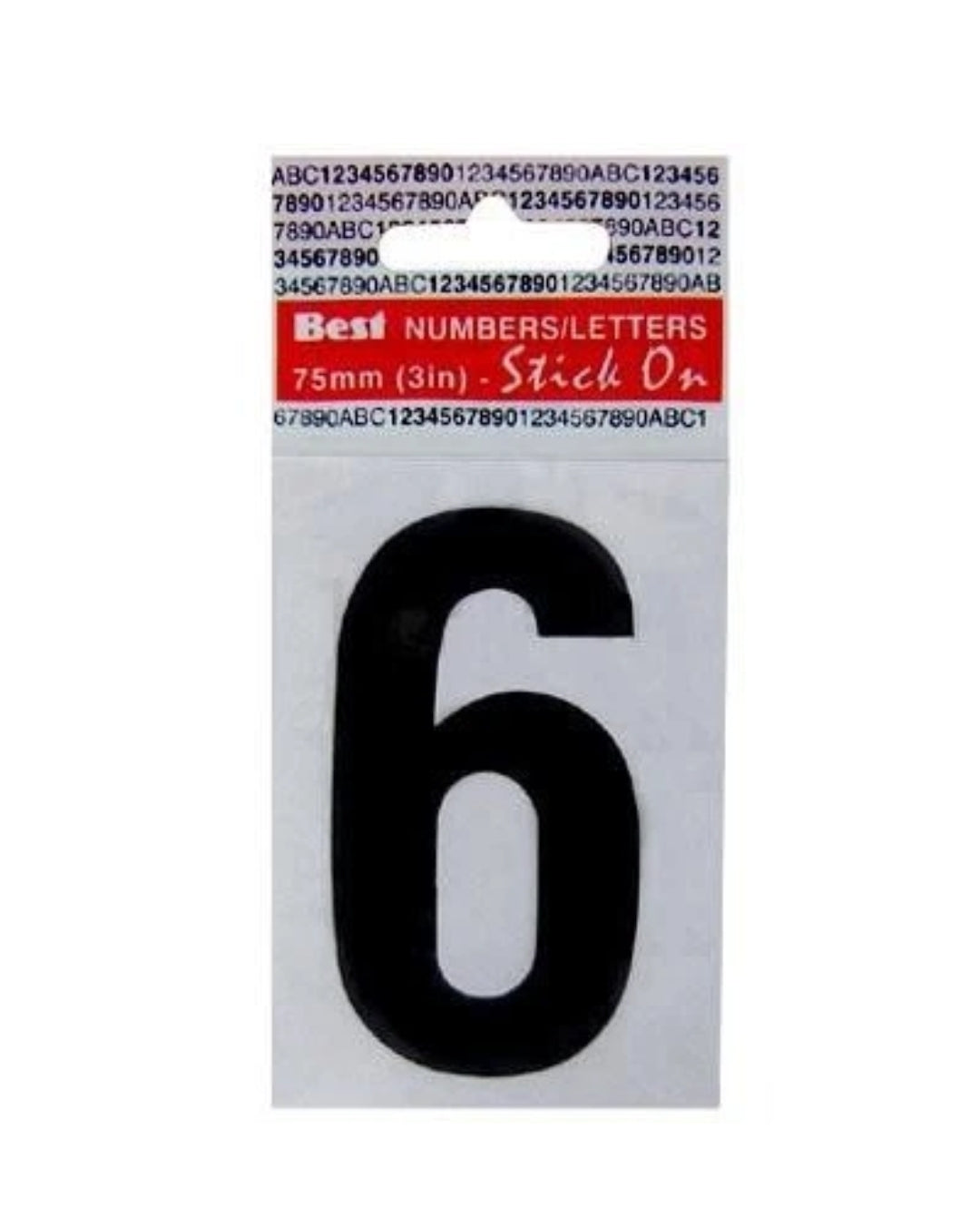 Best Hardware Numéro auto-adhésif pelable 6 Noir 75 mm