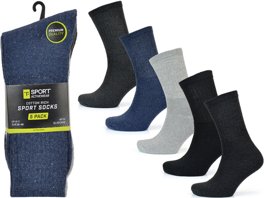Chaussettes de sport riches en coton, lot de 5, qualité supérieure, pour activités sportives