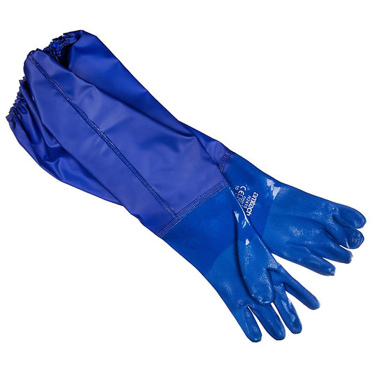 Amtech Long PVC Pond and Drain Gloves XL Size 10 Waterproof Underwater Grip Blue