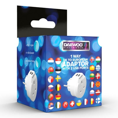 Daewoo 1 Way Euro To UK Travel Adaptor With 2USB Ports 5v
