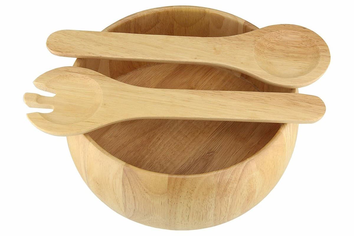 Apollo Wood Salad Bowl and Servers 24cm Diameter X 10cm Depth