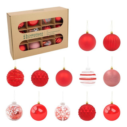 The Christmas Workshop 12PK Shatterproof Large Baubles -Red