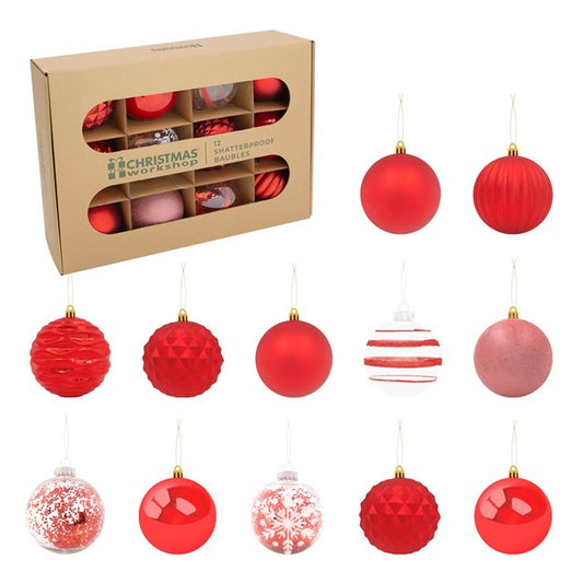 The Christmas Workshop 12PK Shatterproof Large Baubles -Red