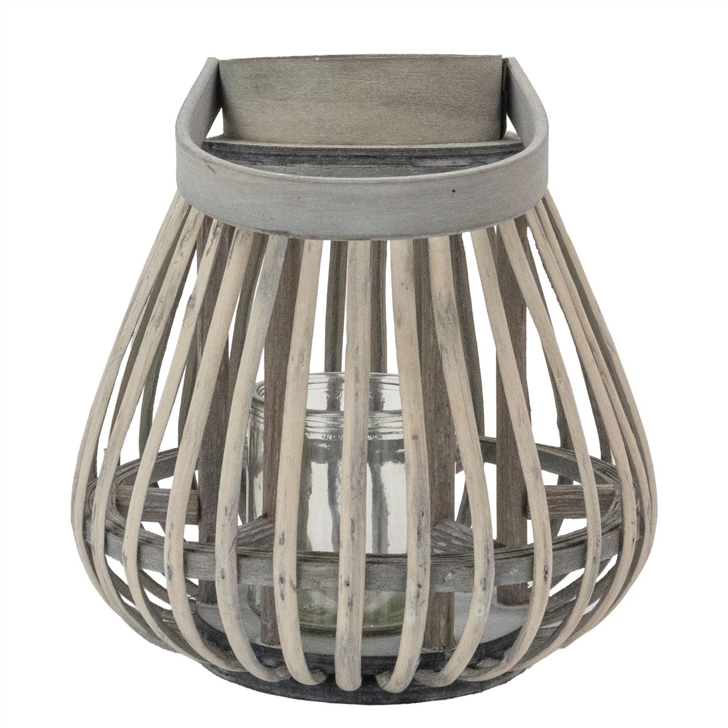 Lanterne Jvl en bois de saule en forme d'ampoule avec anse en bois - Gris délavé