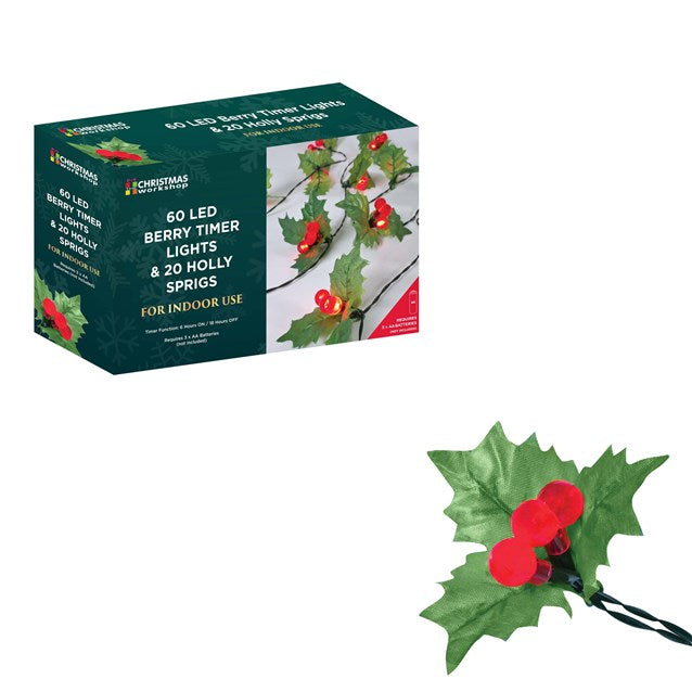The Christmas Workshop Holly Sprigs with Light-Up LED Berries