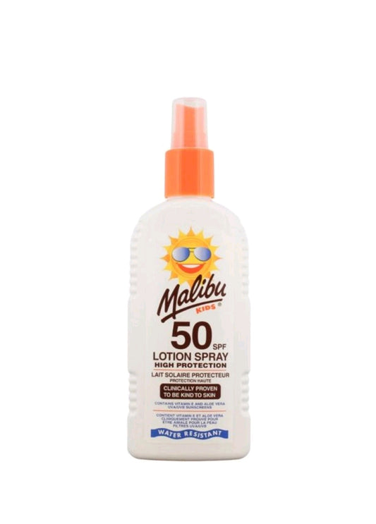 Kids Malibu Sun Screen Lotion Spray 200ml SPF50 Water Resistant High Protection