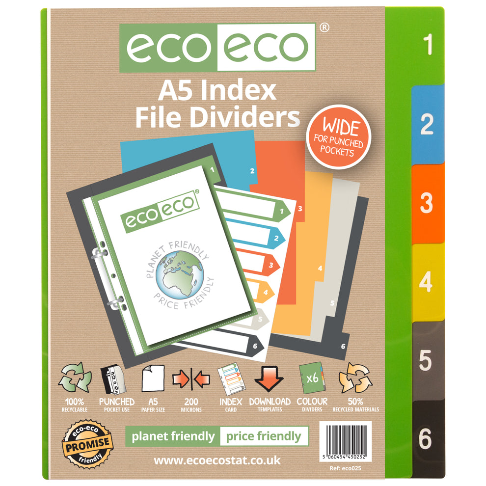 Eco A5 50% Recycled Set 6 Wide Index File Dividers