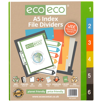 Eco A5 50% Recycled Set 6 Wide Index File Dividers