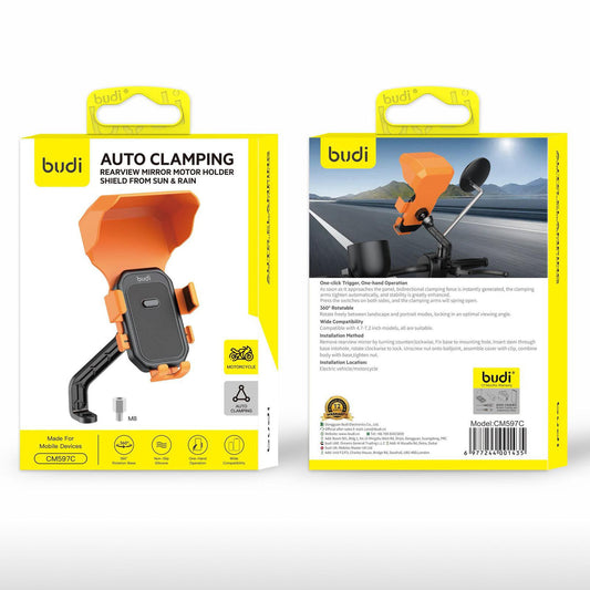 BUDI CM597C Uniersal Auto Clamping Motorcycle Mount Holder