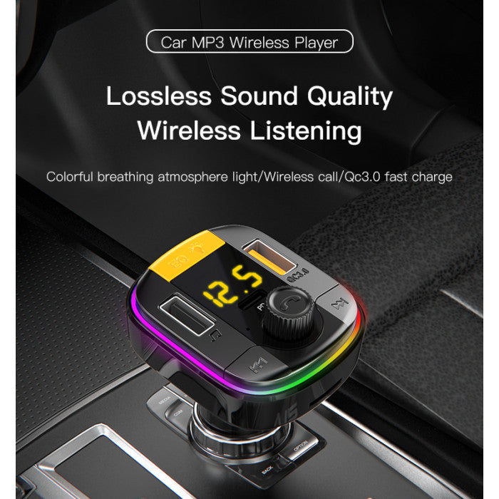 Yesido Y45 Fast charging Smart Dual USB Ports Vehicle Charger FM Transmitter Mp3 Multi Function Car Charger