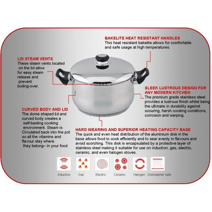 Steelex Stainless  Steel 22cm Casserole and lid.