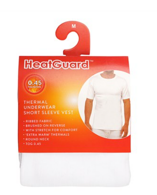 HeatGuard Mens Thermal Short Sleeved Vest 0.45 Tog Rating Sizes M, L, XL,XXL