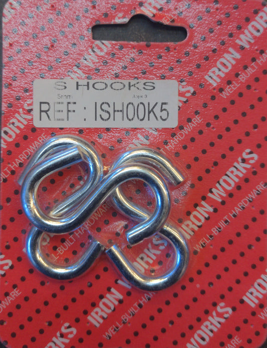 Small 5mm S Hooks 4 Pack