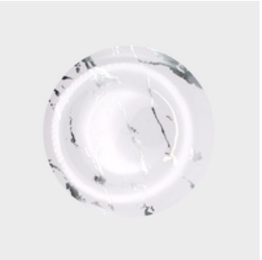 Assiette en marbre blanc et argent de 20 cm, lot de 10