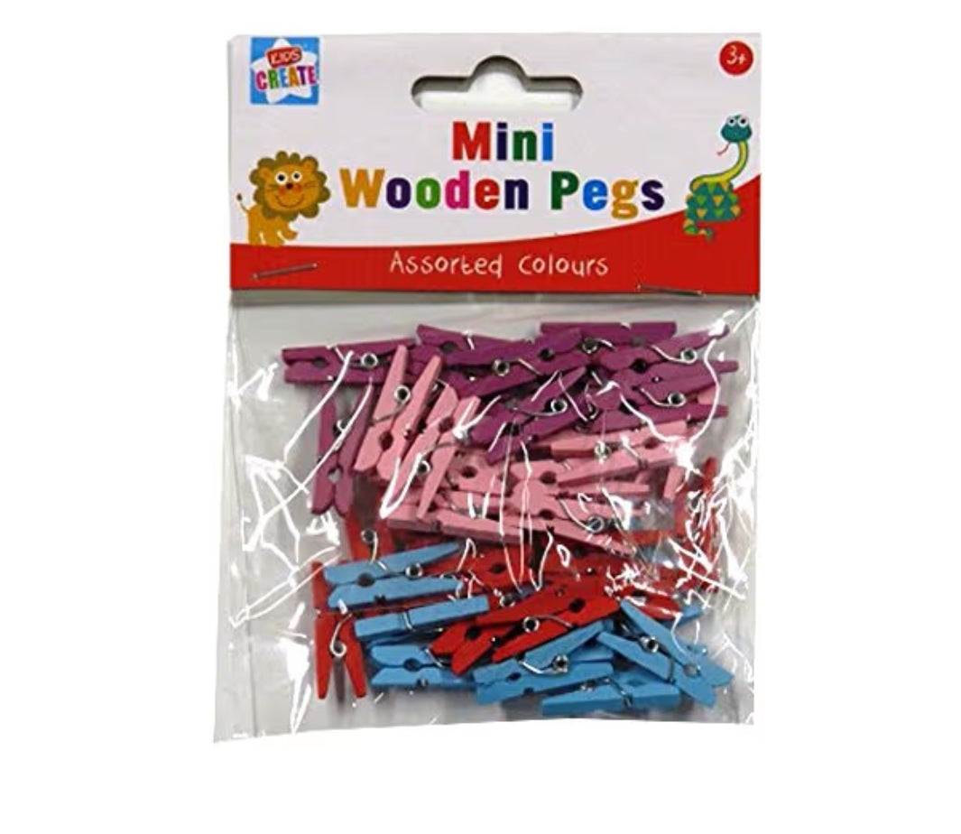 Mini Wooden Pegs Pack of 40 Mixed Colours 25mm kids creative