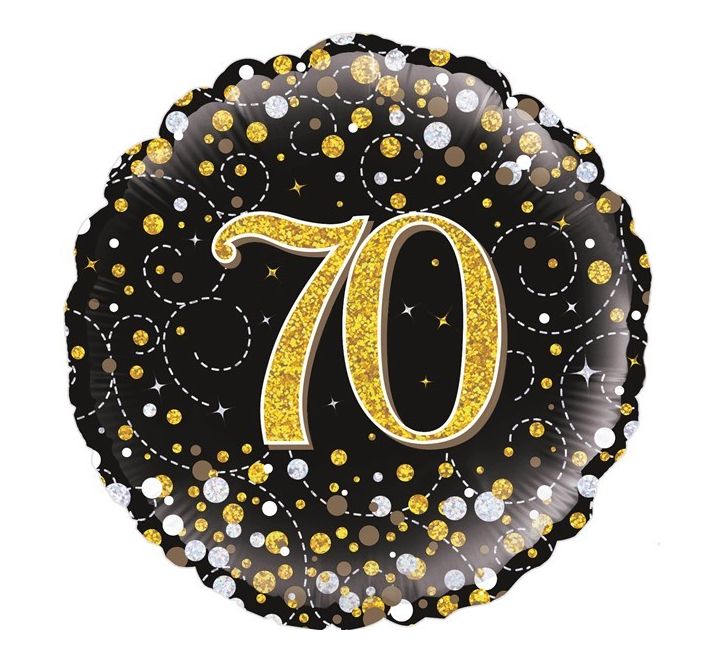 18IN 70TH SPARKLING FIZZ BLACK GOLD BALLOON