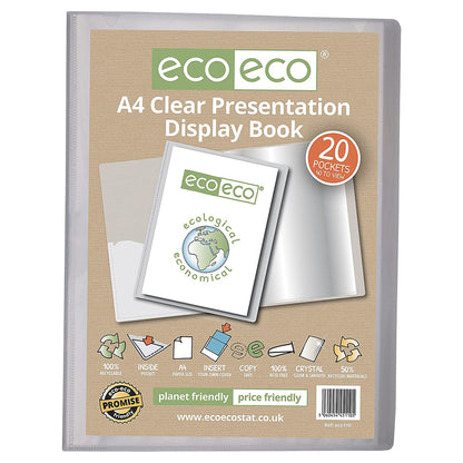 Livre de présentation A4 écologique transparent à 20 pochettes en matériaux 50 % recyclés