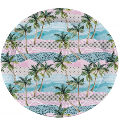 Plateau de service rond en mélamine 28 cm motifs assortis ALB1810