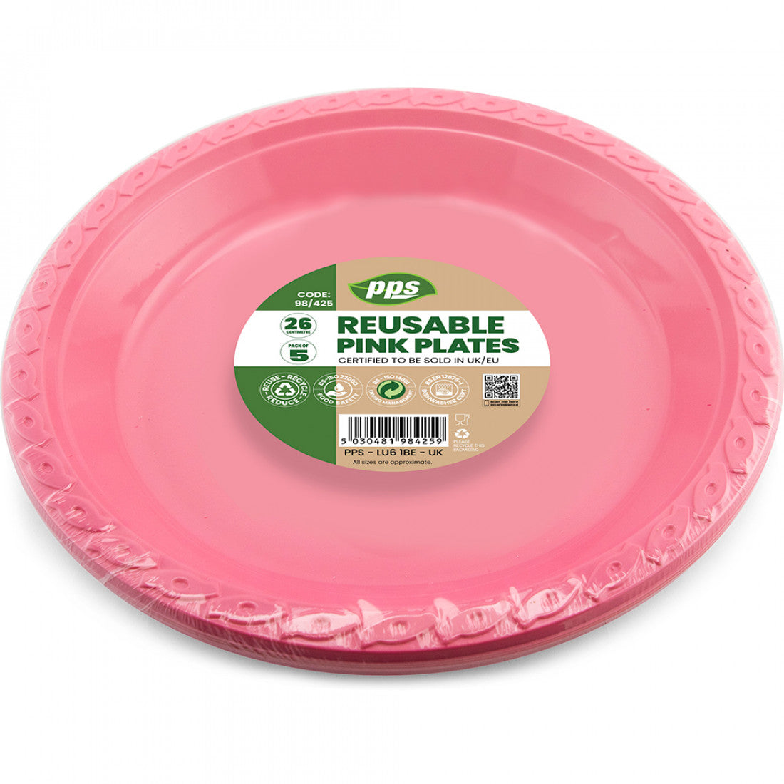 Reusable Plates Plastic Pink 26cm 5pc