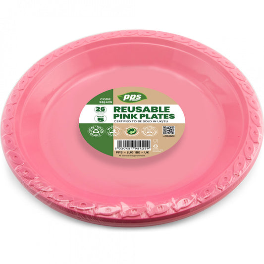 Reusable Plates Plastic Pink 26cm 5pc