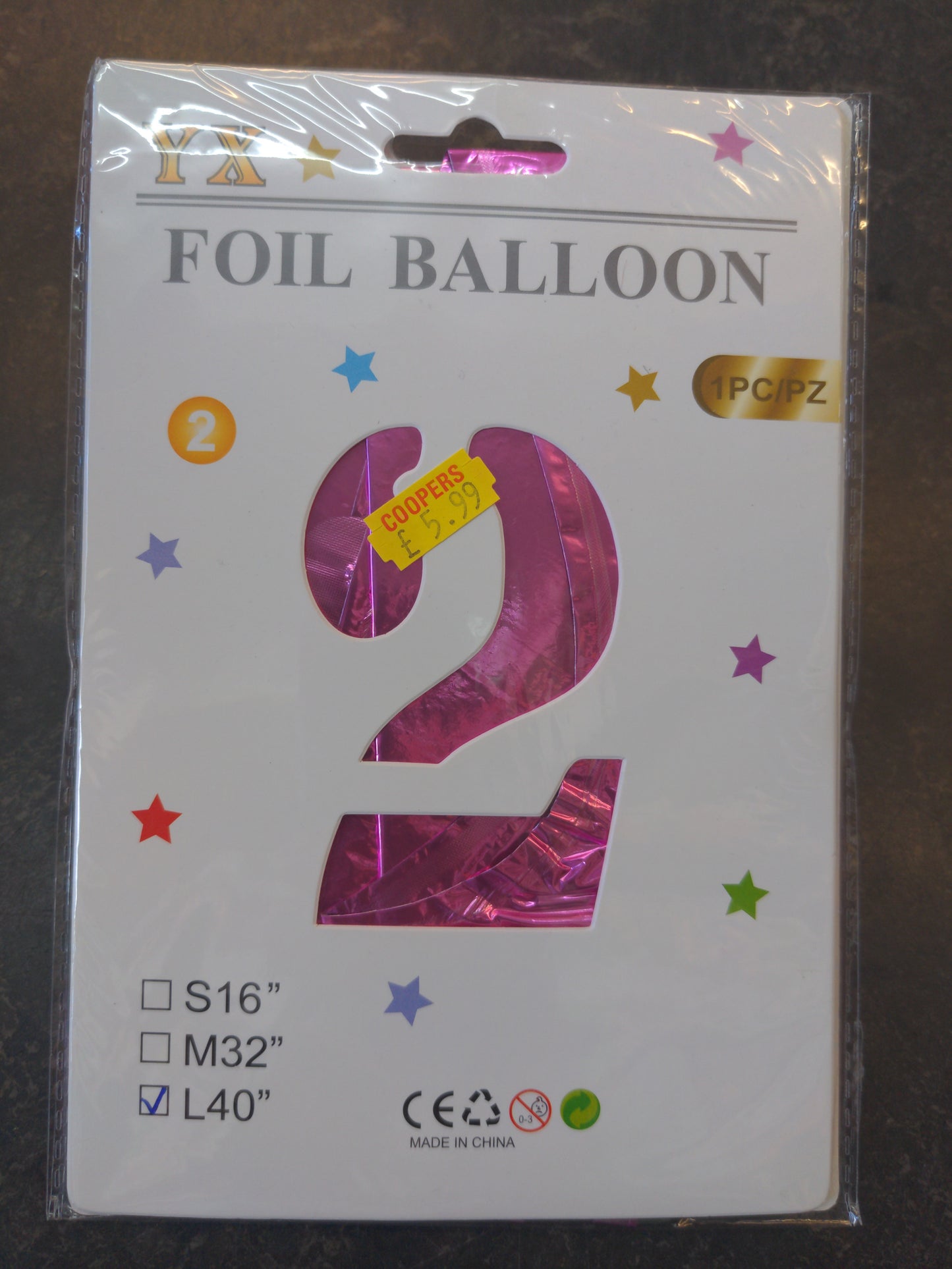 Giant No 2 Pink  Helium/Air Foil Balloon L40in