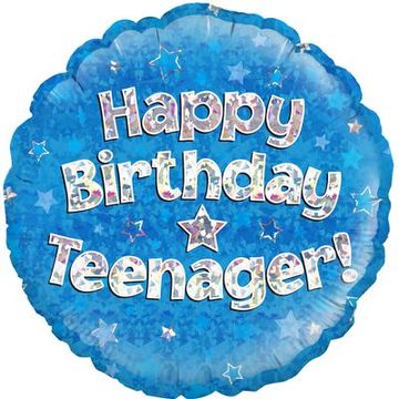 Oaktree 18inch Happy Birthday Teenager Blue Holographic