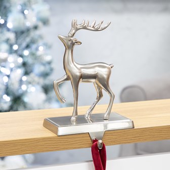 The Christmas Workshop Reindeer Stocking Hanging Metal Hook - Silver