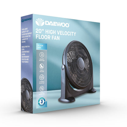 Daewoo 20 inch High-Velocity Free Standing Floor Fan with 3-Speed Quiet Cooling Tilt-Adjust for Home Garage & Workshop