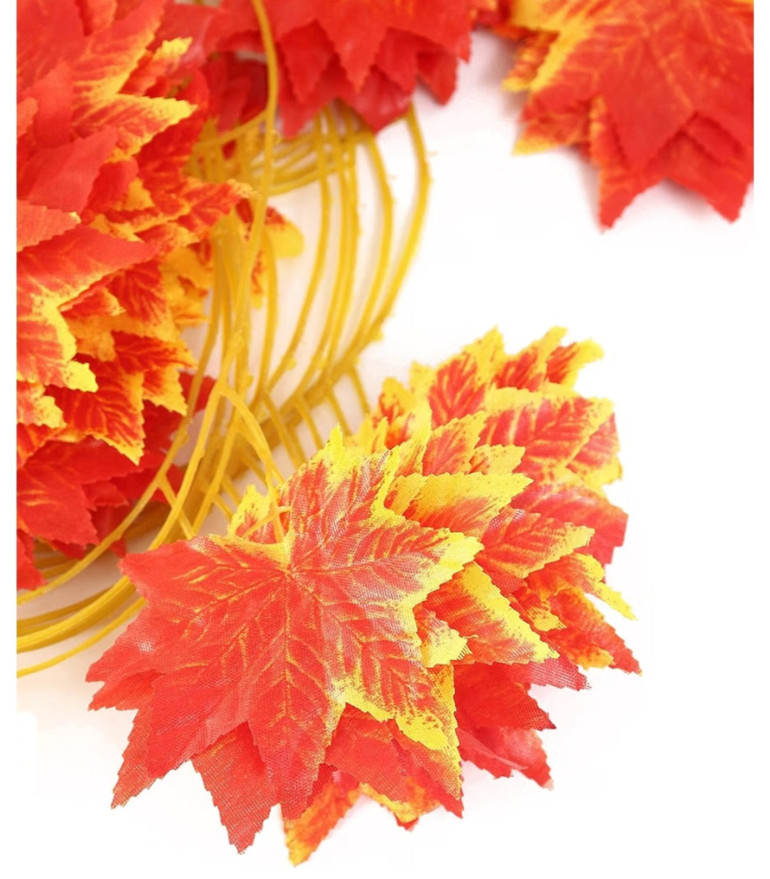 12pcs Autumn Maple Leaf Vines Artificial Silk Garland Hanging Plants, Each 30 Leaf, 7.7 Ft Long, 3.1" Diameter, Orange